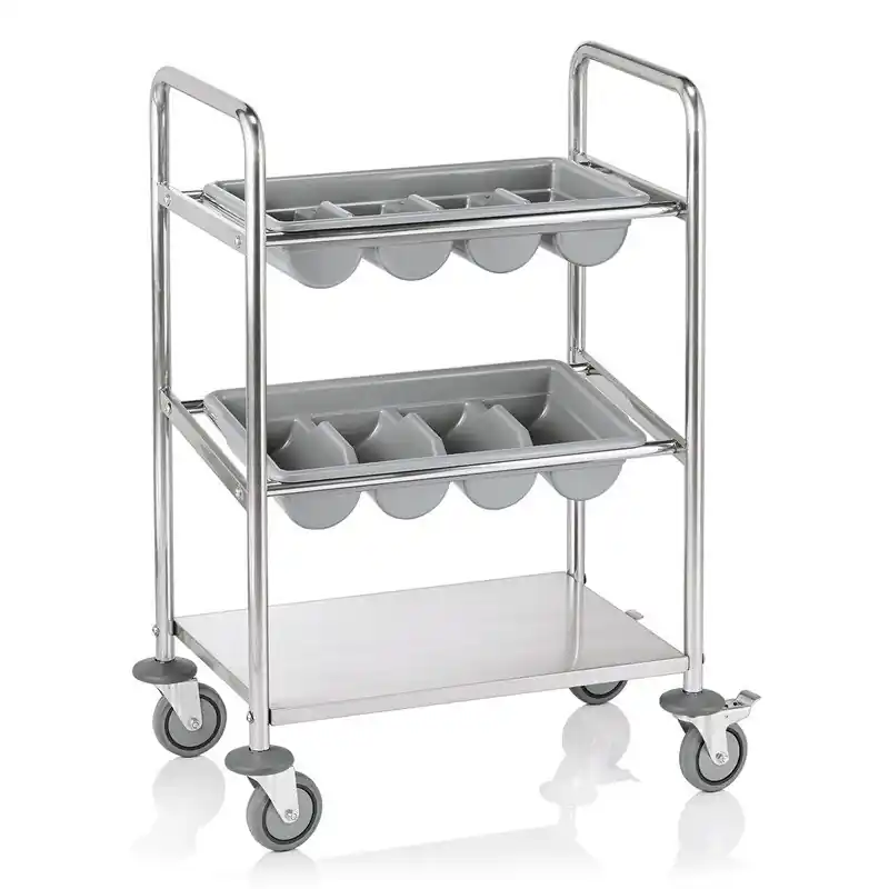 Besteckwagen mit 2 Besteckkästen, Edelstahl, 62x40x95 cm Neu Im Sortiment