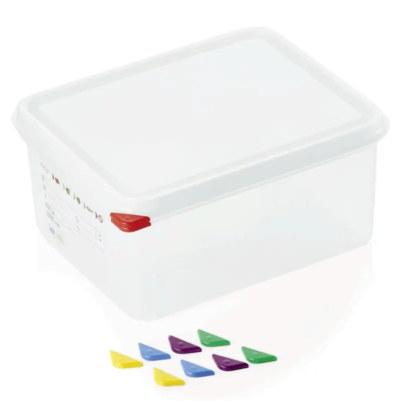 Bestpreis GN-Behälter 1/2 PP, Tiefe: 150 mm, inkl. Deckel & 5 farbige HACCP Clips
