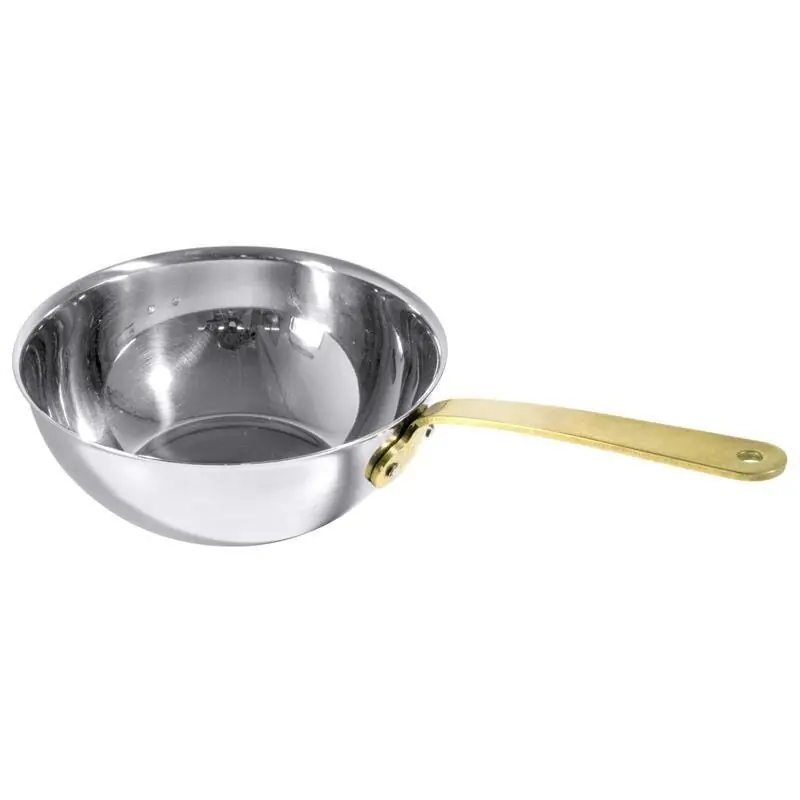 Schnäppchen Mini Wok aus Edelstahl Ø 14 cm mit Stiel aus Messing