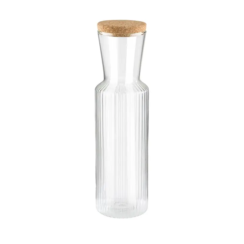 Glaskaraffe -LINES-, Ø 8 cm, H: 27 cm, 0,9 Liter, Deckel aus Kork Geprüft
