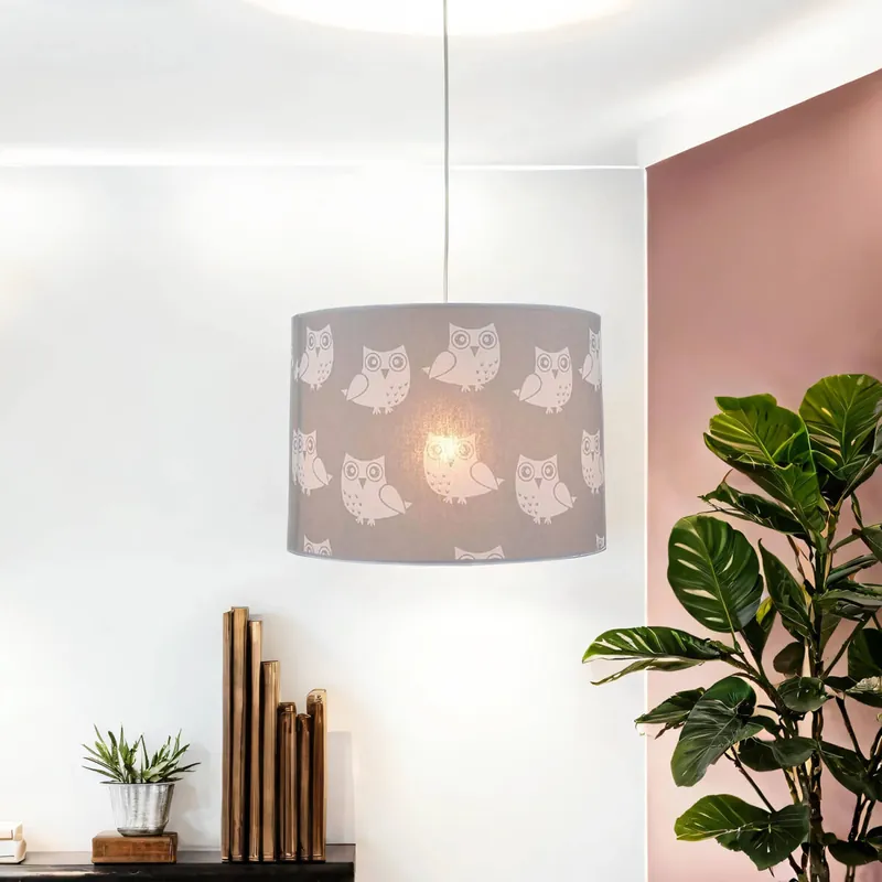 Begrenztes Angebot Graue Kinderlampe Eule Stoff Mädchen Grau Weiß