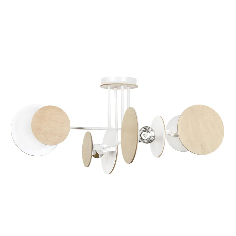 Deckenlampe XXL Weiß Metall Holz Design 4x E27 Neuheit