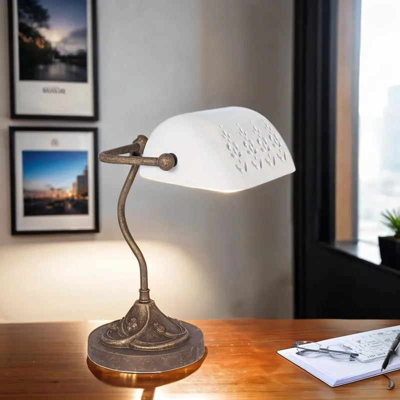 Versand Am Gleichen Tag Exklusive Bankerlampe Messing in Bronze Antik Weiß