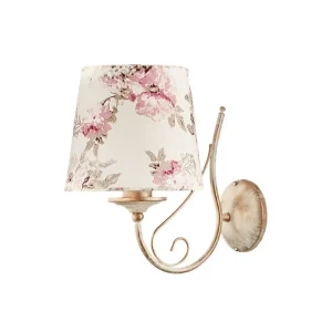 Rabatt Florale Wandlampe CRINE Shabby Gold Weiß Leuchte