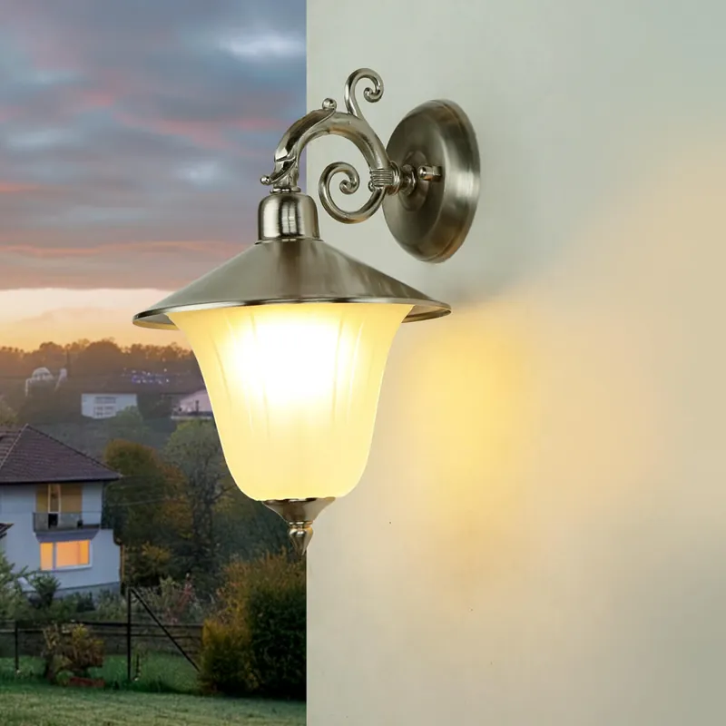 Sichere Zahlung Antike Lampe außen Messing Glas Rustikal ANDROS