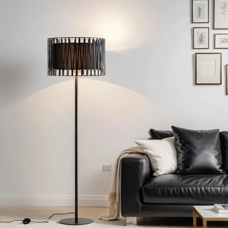 Neu Moderne Stehlampe Schwarz Metall rund 145 cm