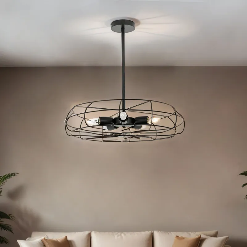 Neue Ware Deckenlampe Metall Schwarz Ø 56 cm 5x E27 Retro