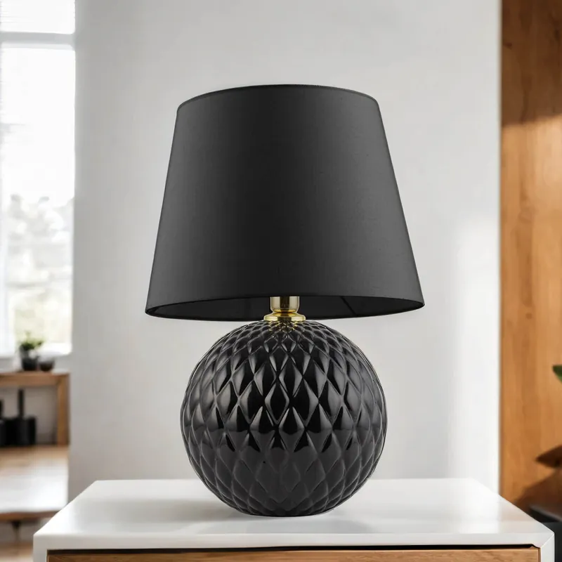 Tischleuchte Schwarz 60 cm hoch Glas Stoff E27 DOLORES Bestseller