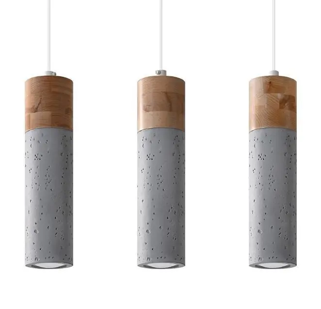 Graue Hängelampe 3-flammig Beton Holz verstellbar GU10 Begrenztes Angebot