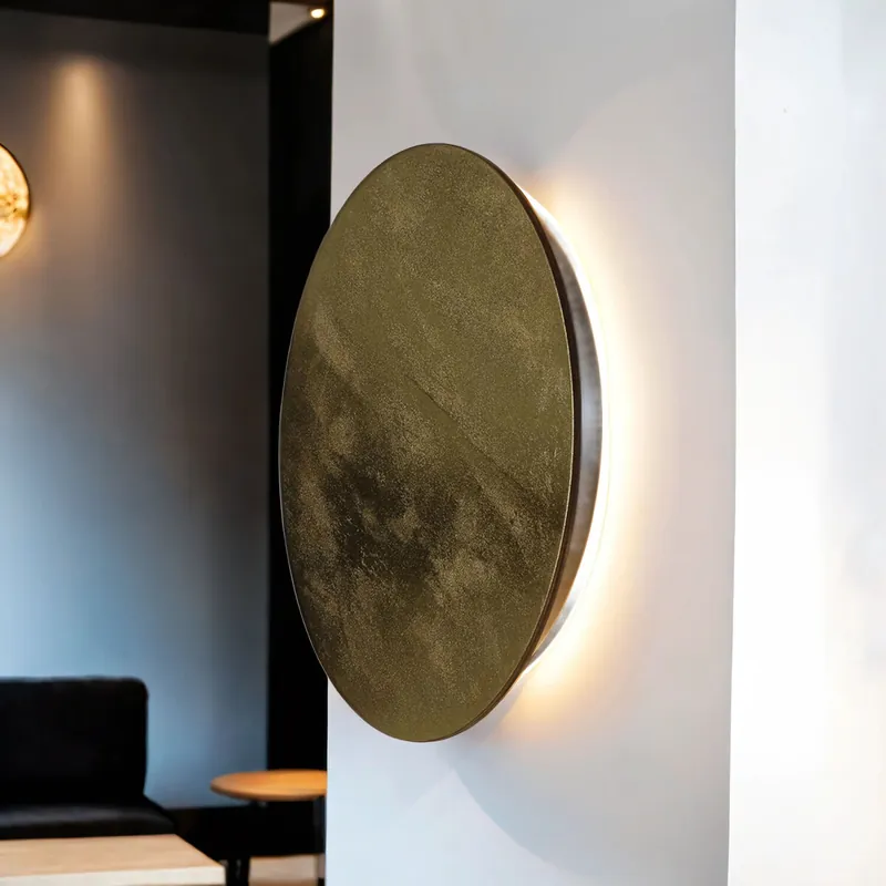 LED Wandlampe flach Ø 35 cm in Gold 3000 K 160 lm Holz Direktkauf
