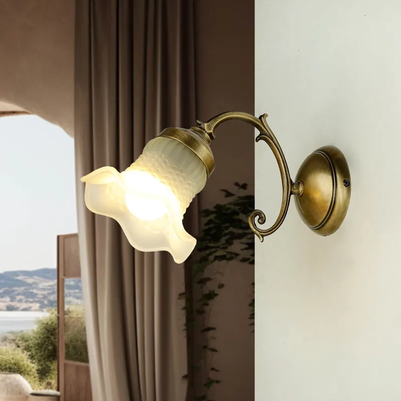 Schneller Versand Wandleuchte Bronze hell E14 Echt-Messing Glas
