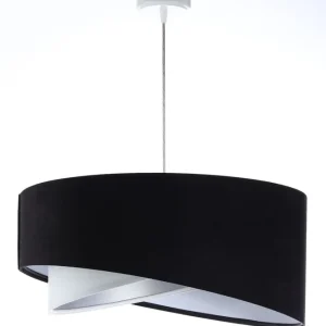 Schnäppchen Pendelleuchte E27 rund D: 50 cm Stoff Schwarz Silber Weiß