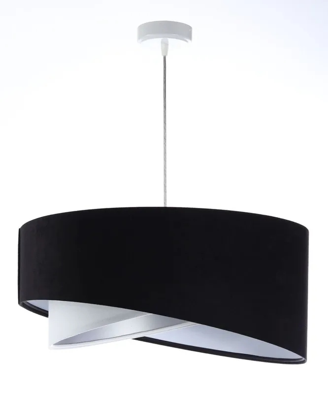 Schnäppchen Pendelleuchte E27 rund D: 50 cm Stoff Schwarz Silber Weiß