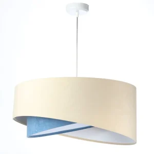 Direktkauf Hängeleuchte Stoff Velours Optik rund Ø 50 cm E27 Creme Blau