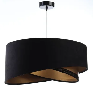 Hängelampe E27 rund Ø 50 cm Schwarz Gold Stoff Spitze Modern Nur Heute