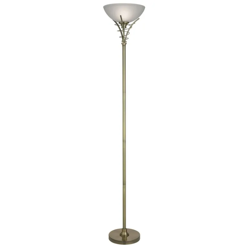 Deckenfluter Glas Metall 179 cm hoch E27 Messing Antik Weiß Preisreduziert