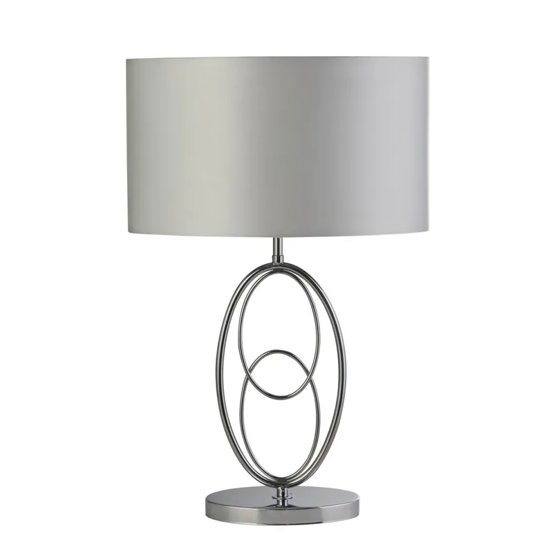 Neu Tischlampe Metall Stoff 53 cm in Chrom Silber E27
