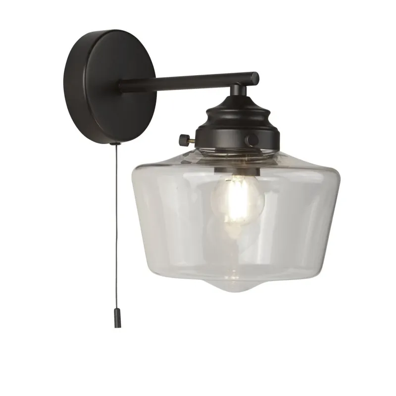 Badlampe Wand IP44 Schwarz matt Klar E27 mit Schalter Saisonangebot