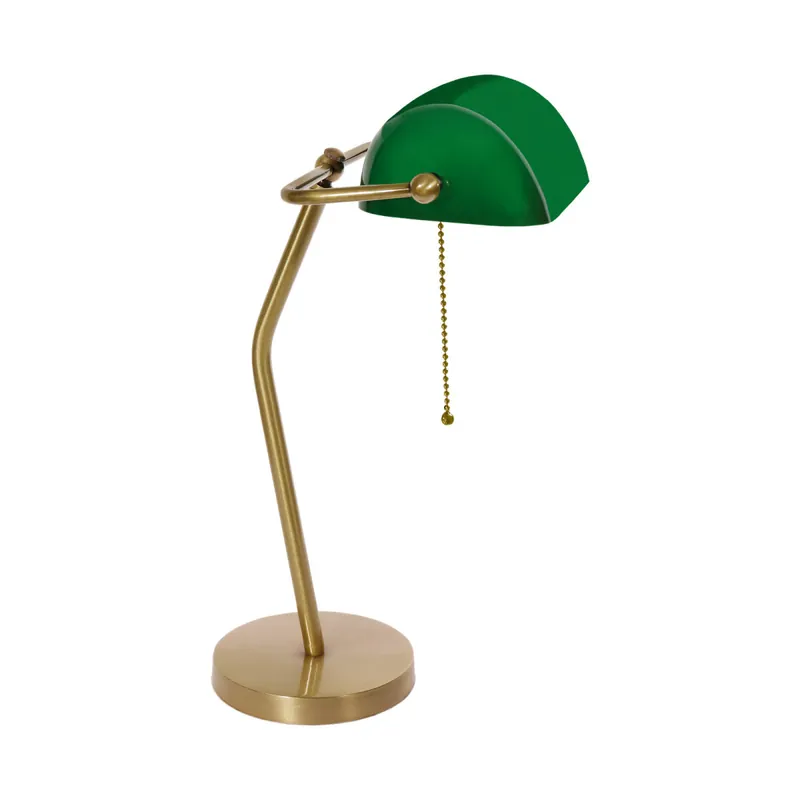 Bankerlampe Grün Bronze H: 47 cm Messing Glas massiv Direktkauf