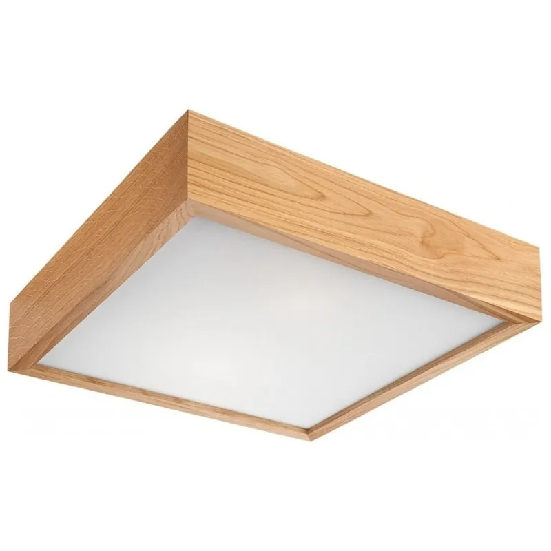 Deckenleuchte eckig B: 37,5 cm in Eiche 2x E27 Holz Glas Highlight