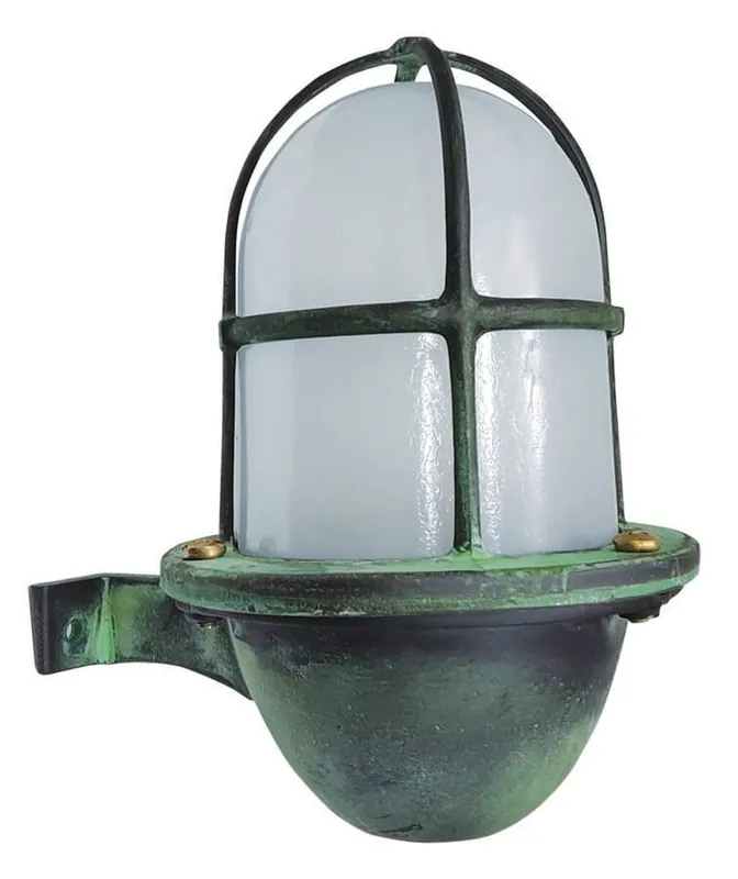 Außenleuchte Wand Messing Glas H: 18 cm IP64 E27 Grün Antik Preisknaller