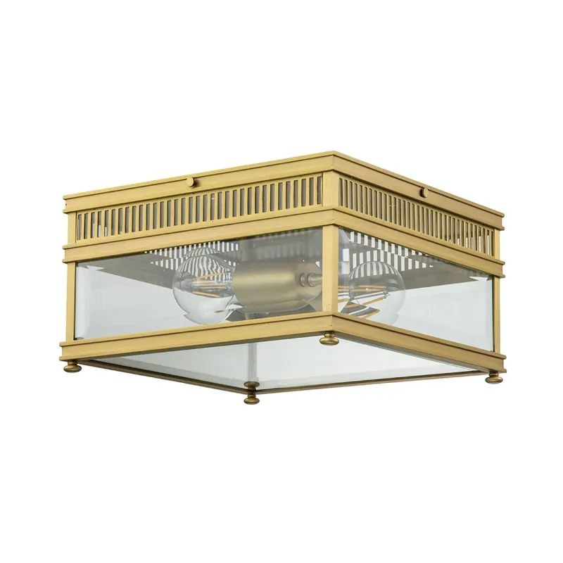 Außenlampe Echt-Messing Glas 30 cm breit IP44 E27 eckig Günstig