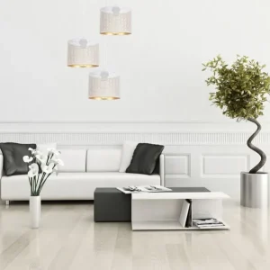 Bestpreis Hängelampe Metall Weiß Gold E27 3-flammig Ø45 cm Loft