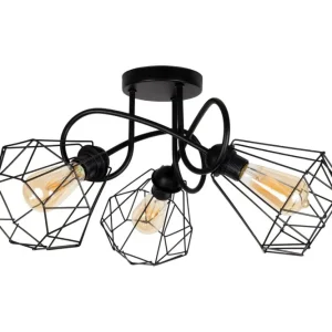 Abverkauf Schwarze Deckenlampe Retro Metall E27 L:65 cm 3-flammig