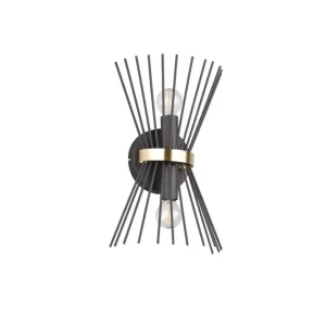 Dekorative Wandleuchte Schwarz Gold E27 H:31 cm 2-flmg Preis Gesenkt