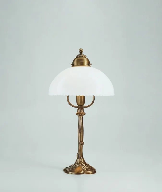 Nachttischlampe Echt-Messing Glas E27 44 cm Jugendstil Rabatt