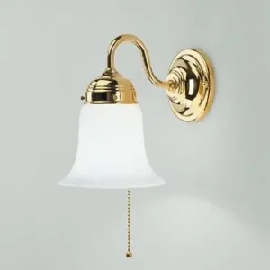 Heißes Angebot Wandleuchte mit Zugschalter Messing poliert Glas E27