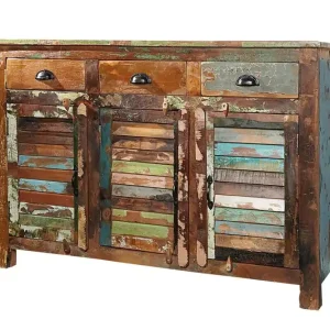Schneller Versand Sideboard Holz 125 x 90 cm Schubladen Türen Bunt Handarbeit