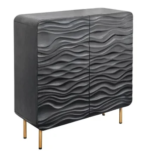 Highboard Schwarz Gold 2 Türen 100 x 120 cm Handarbeit Schnäppchen