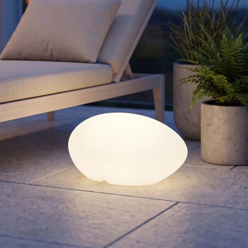 LED Dekolampe Garten Steindesign 40cm Solar Farbwechsel Dimmer Geprüft