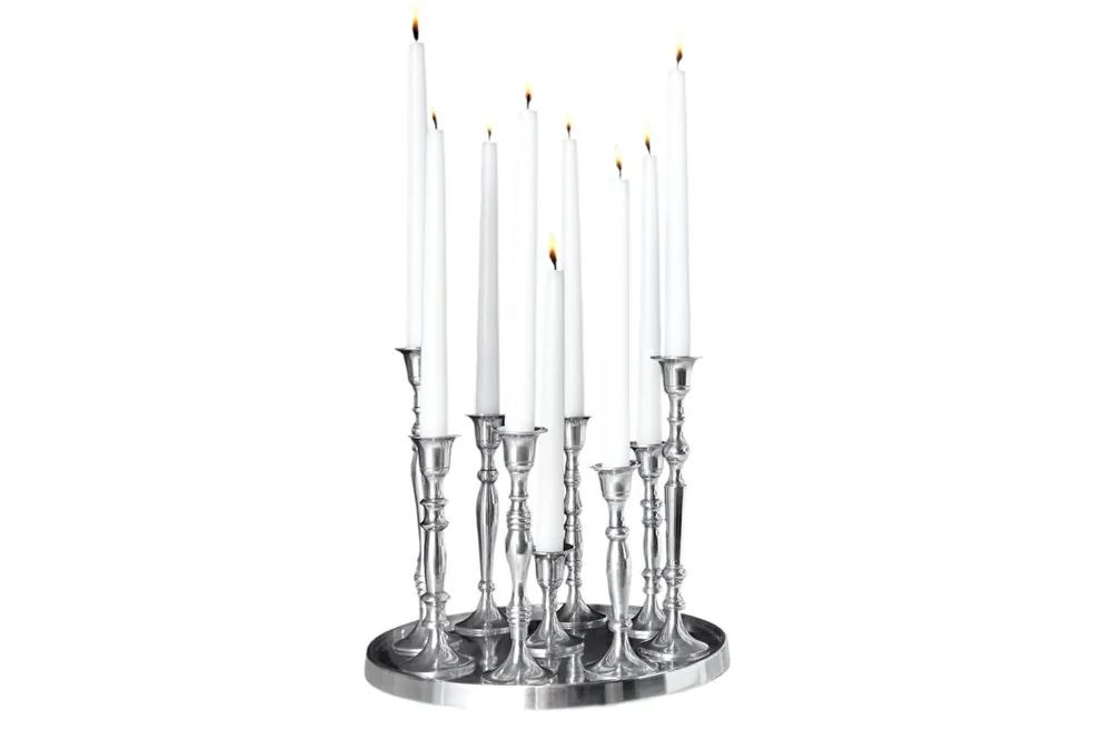 Kerzenständer 9 Stück mit Tablett in Silber Barock Expressversand