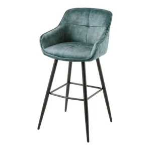 Barhocker mit Lehne Retro in Petrol Schwarz aus Samt Metall Wochenendangebot