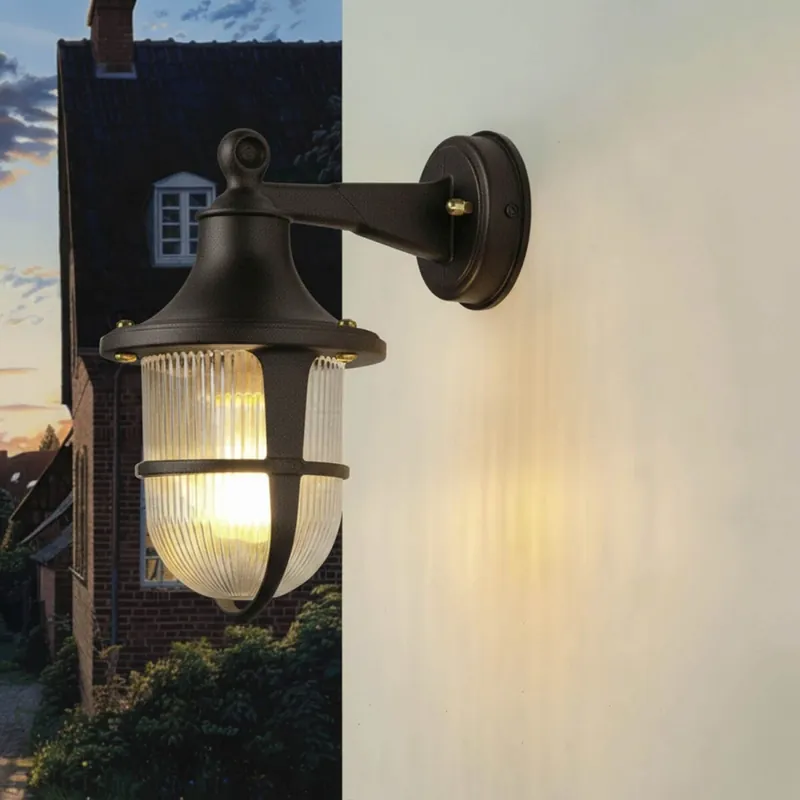 Außenwandleuchte Echt-Messing Glas E27 IP64 H: 27 cm Highlight