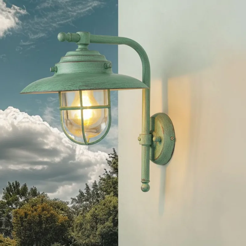 Wandleuchte außen Messing massiv Glas E27 IP43 H: 30 cm Neue Kollektion