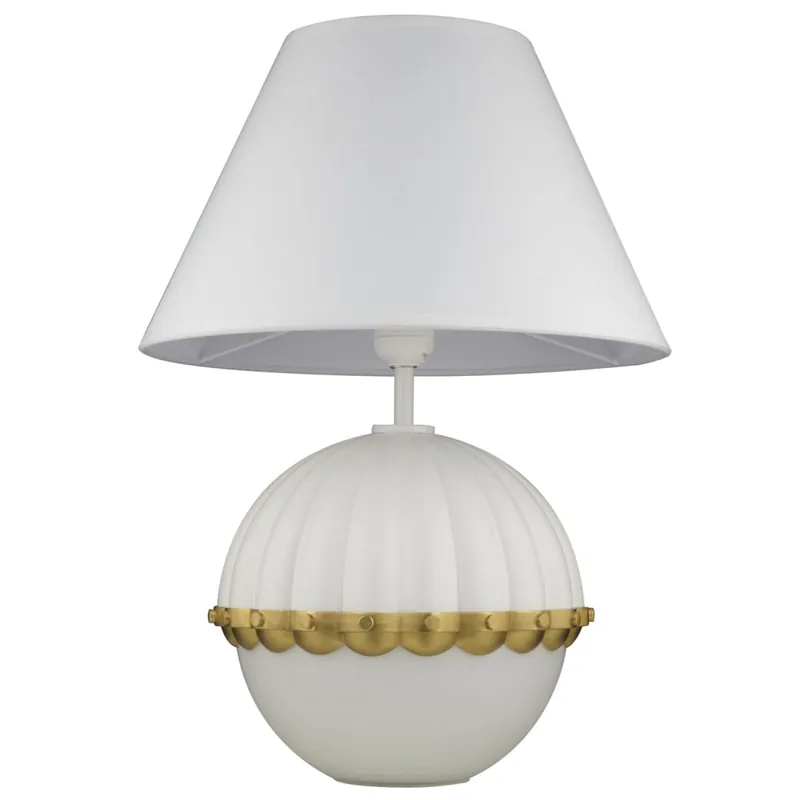 Ausverkauf Tischlampe E27 Stoff Metall E27 43 cm in Weiß Messing
