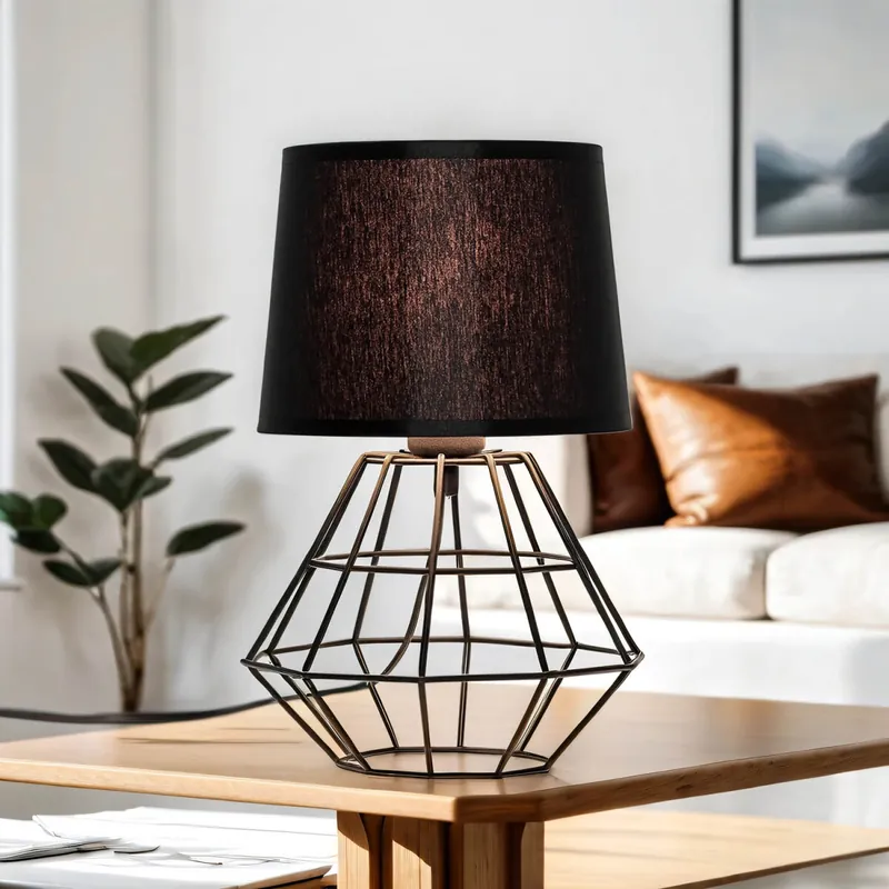 Preisreduziert Tischlampe Schwarz E27 Metall Stoff 34 cm