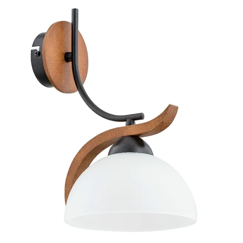 Neue Ware Wandleuchte Rustikal H: 31 cm Holz Weiß Schwarz E27 Metall Glas