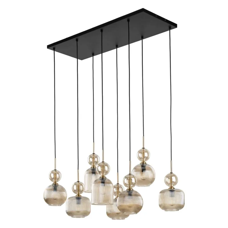 Super-Preis Pendelleuchte Schwarz 8-flmg L:95 cm E14 Glas in Cognac