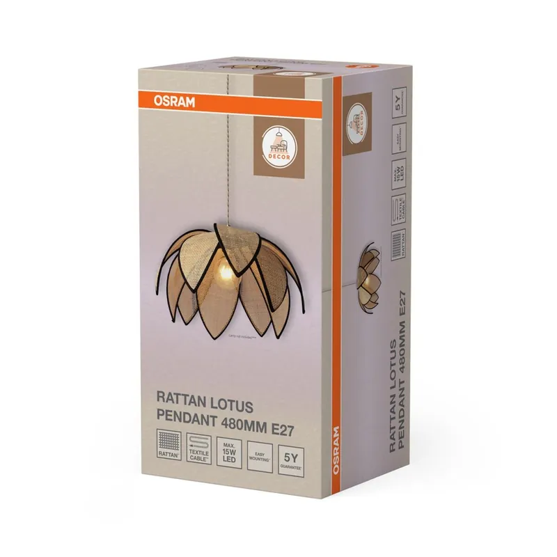 Pendelleuchte Schwarz Rattan E27 Ø48 cm OSRAM Aktuell