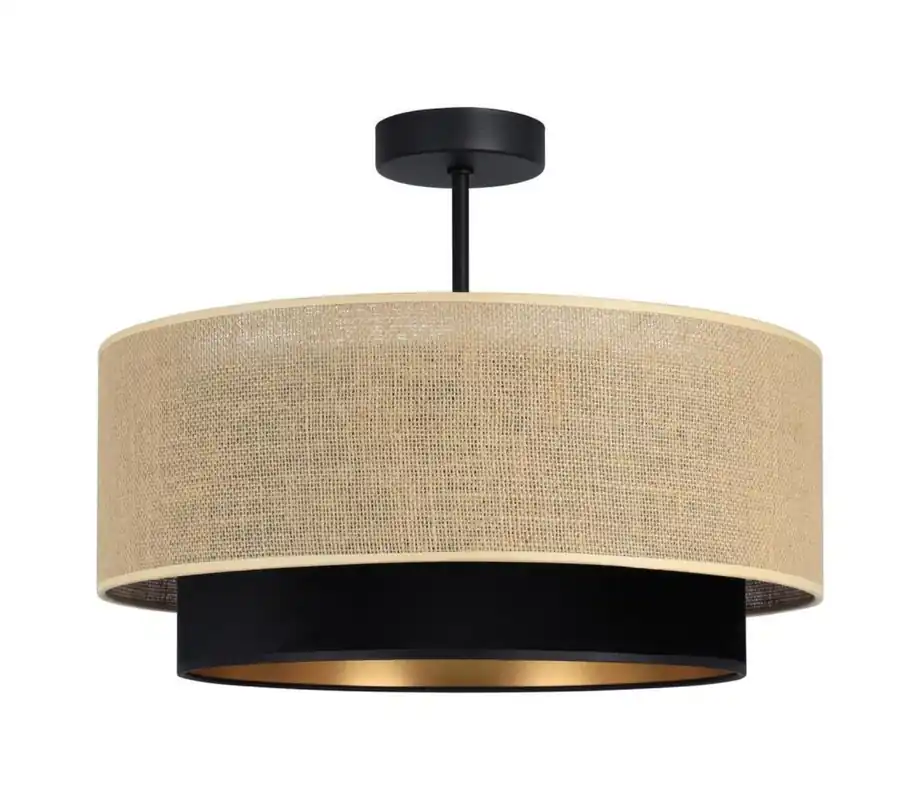 Deckenlampe Stoff Jute Schwarz E27 Ø45 cm gemütlich Preiswert