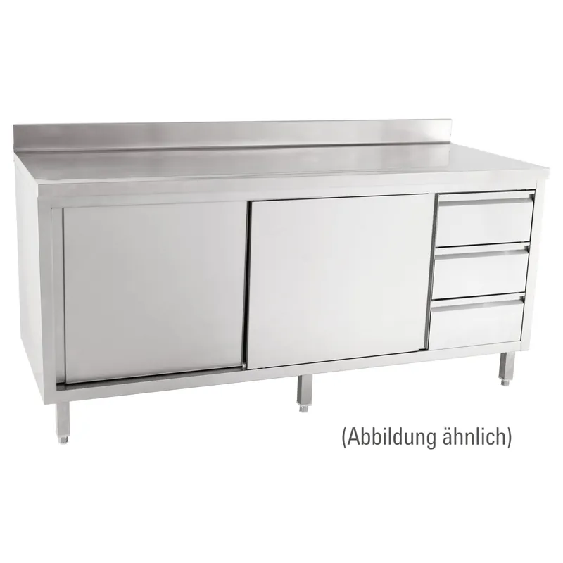 Nur Heute Arbeitsschrank mit Schiebetüren mit 100 mm Aufkantung Schubladen links