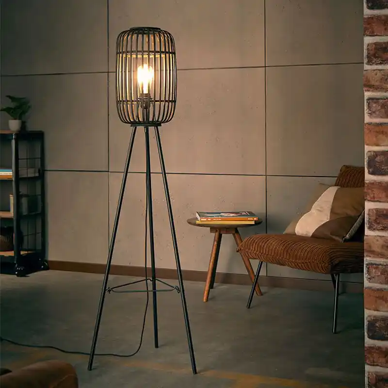 Expressversand Holz Stehlampe Schwarz, Brain