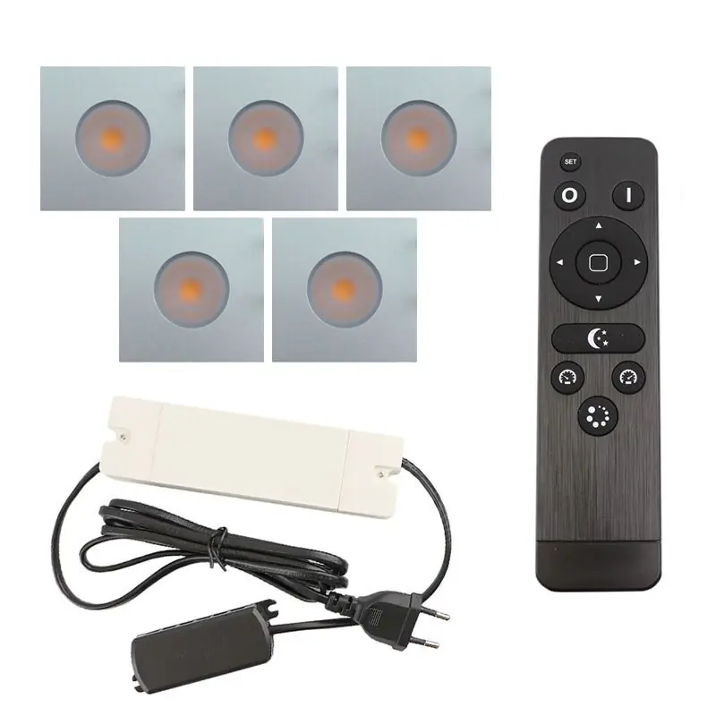 Letzte Chance 5 eckige chrom Einbaustrahler Terrassenüberdachung Dico, IP65, inkl. Anschlussset und Fernbedienung