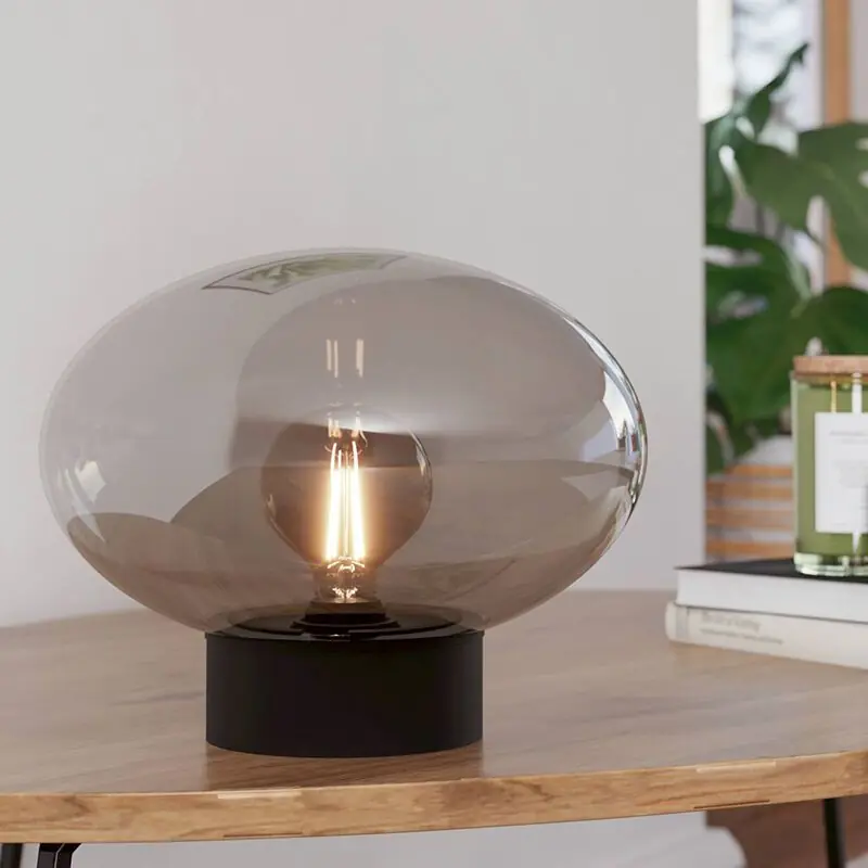 Graue design Tischleuchte Glas, Kirstin, mit Schalter Nur Heute