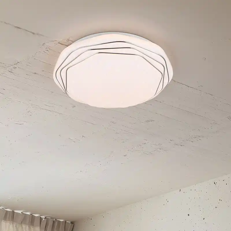 Weiße Deckenlampe Modern, Ouafa, 22W, warm- bis kaltweiß einstellbare LED, mit Fernbedienung Neue Ware
