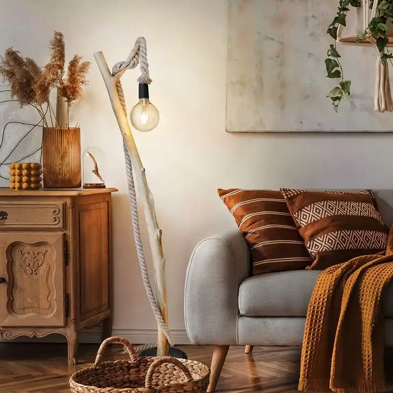 Holz landhaus Stehlampe Seil, Naime, mit Schalter Echt